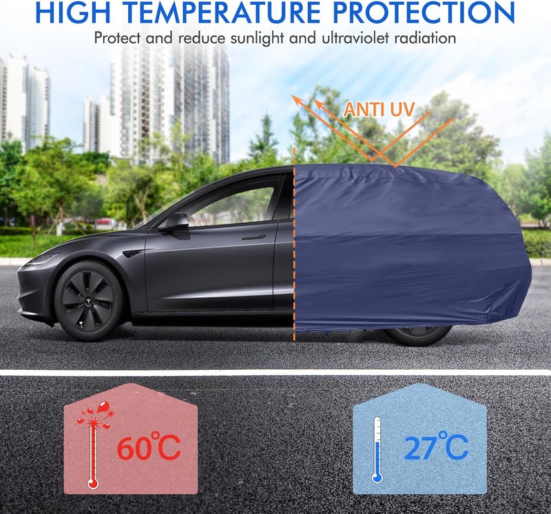 DINGHAO Tesla Model Y Car Cover Waterproof All Weather, 6 Layers Outdoor Full Exterior Cover Rain Sun UV Snowproof Protection with Zipper Cotton, Mirror Pocket and Charging Port - Image 3